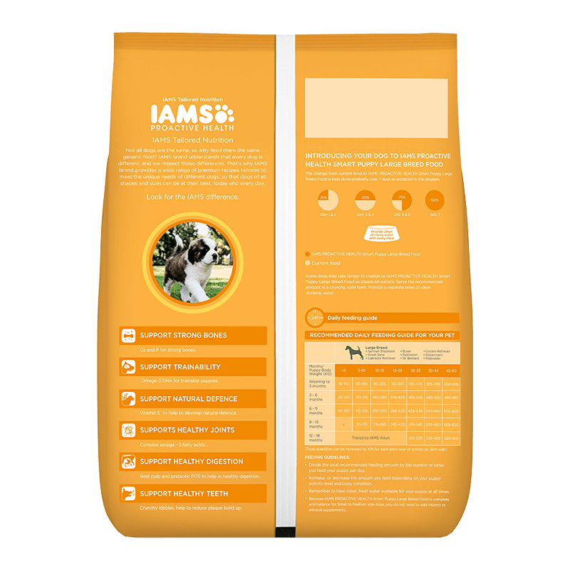 Iams large breed hot sale puppy feeding chart